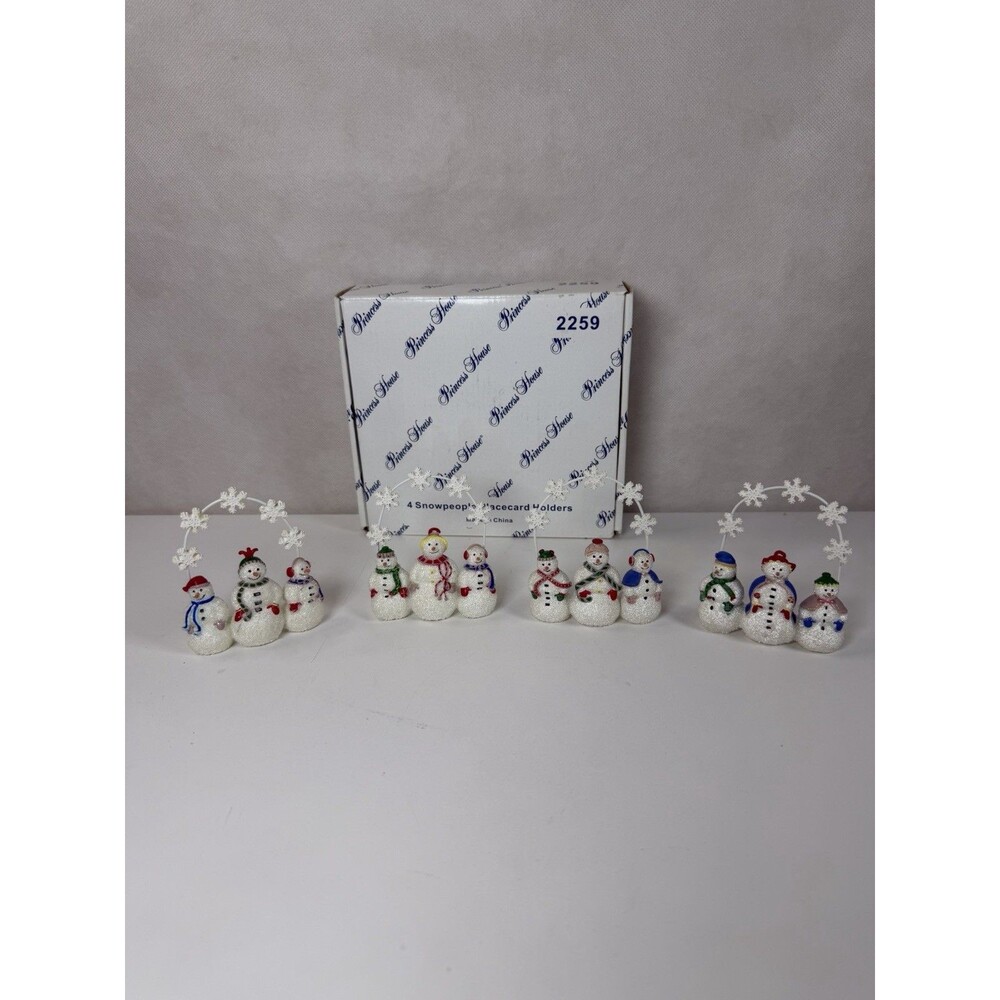 Vintage Princess House 4 Snowpeople Placecard Holders 2259 Christmas Holiday Box